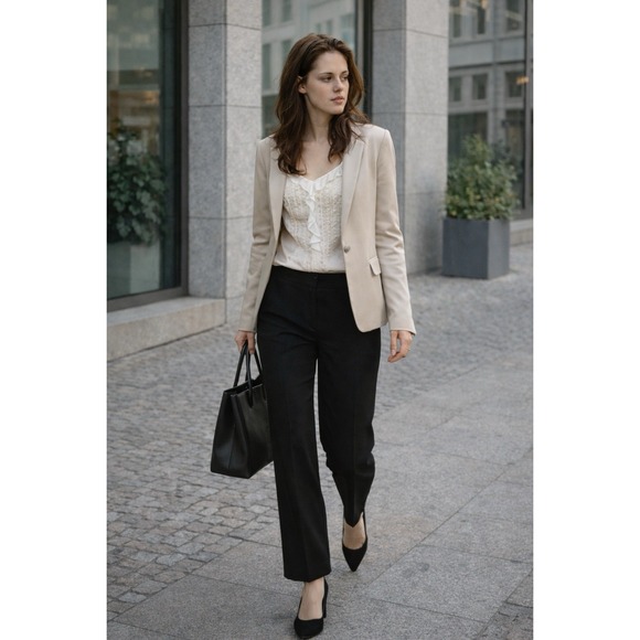 White House Black Market Tops - BHWM Top Womens M Ivory Silk Ruffle Lace Romantic Scandi French